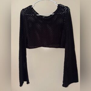 Black Mesh Long Sleeve Crop Top